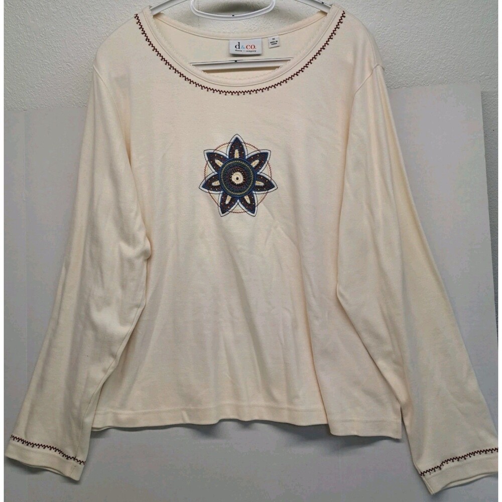 Denim & Company Women's 1X Beaded & Embroidered Top